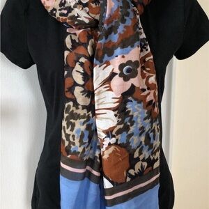 Vera Bradley Scarf Floral Brown Blue Soft Rayon